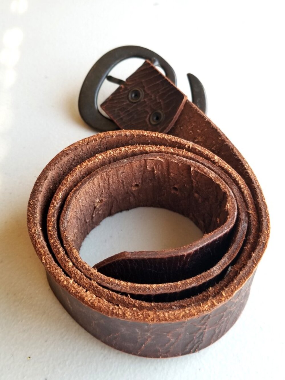 Vintage Bill Adler Brown Belt Sz 36 Distressed Pattern, S-Shaped Brass Buckle - Picture 5 of 16